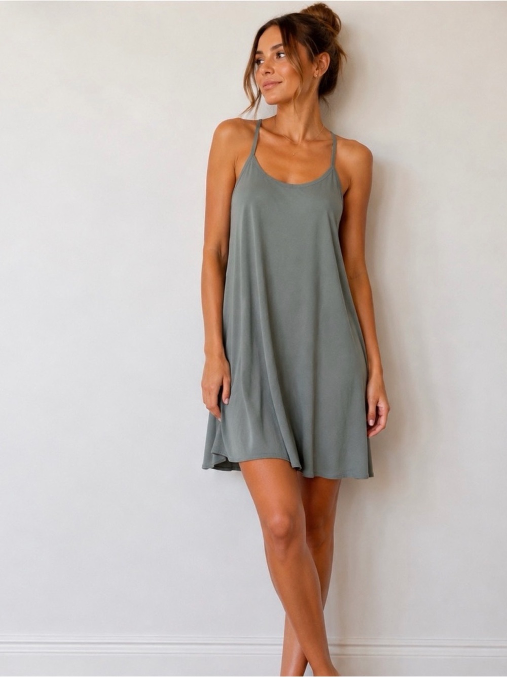 Outdoor Voices The Exercise Dress Sage Green Racerback Built-In Shorts XL
